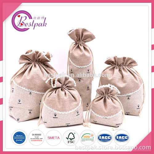 Custom made hot selling eco jute fabric linen drawstring pouch wholesale
